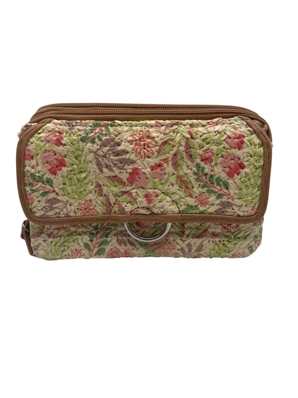 Bueno Floral Straw Convertible Wallet Crossbody And Wristlet